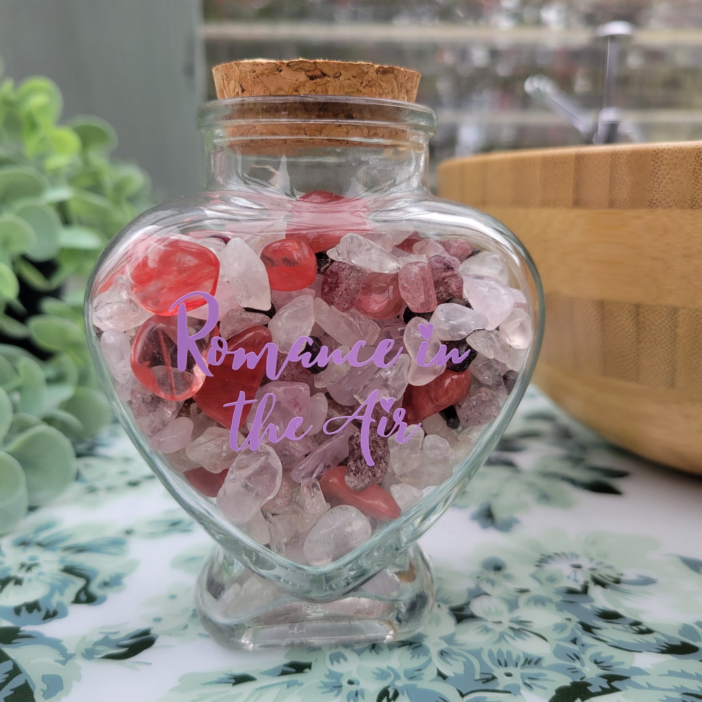 "Romance in the Air" - Heart Glass Bottle, Crystal Confetti, Mixture